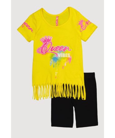 Little Girls Queen Vibes Fringe Tee and Shorts