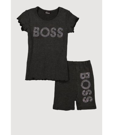Little Girls Rhinestone Boss Graphic Tee and Biker Shorts