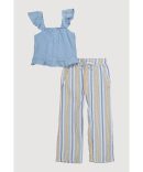 Little Girls Ruffle Smocked Top and Striped Pants