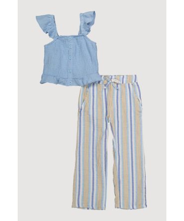 Little Girls Ruffle Smocked Top and Striped Pants
