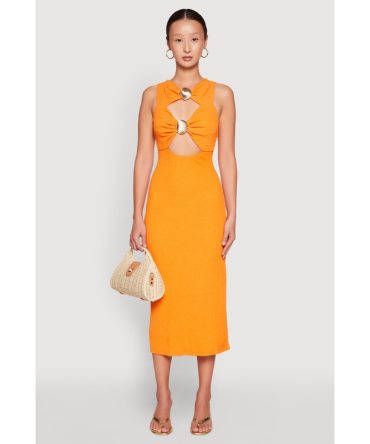 Metallic Seashell Cut Out Midi Dress