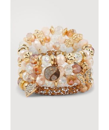 Rhinestone Charm Beaded Stretch Bracelets Set of 4