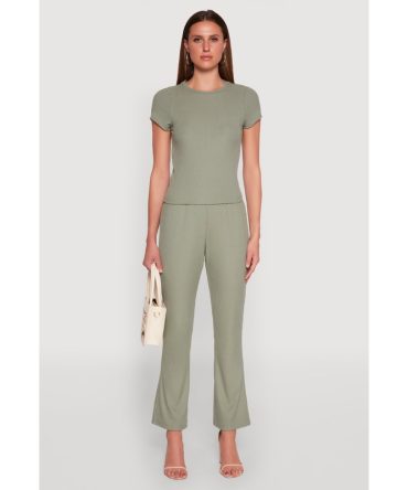Ribbed Knit Boot Cut Pants
