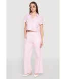 Stylish Plisse High Waisted Palazzo Pants with Twist Front Waist