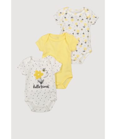 Baby Girls 0-9M Chenille Patch Hello Friend Graphic Bodysuits 3 Pack