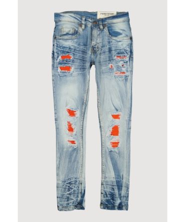 Boys Whiskered Distressed Patch and Repair Jeans