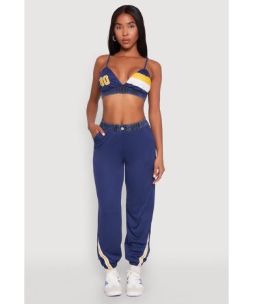 Contrast Trim High Waisted Joggers