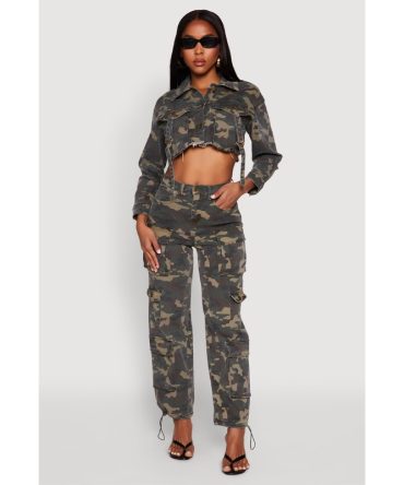 Denim Camouflage Cargo Pocket Drawstring Joggers