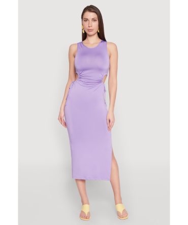 Drawstring Side Cut Out Sleeveless Midi Dress
