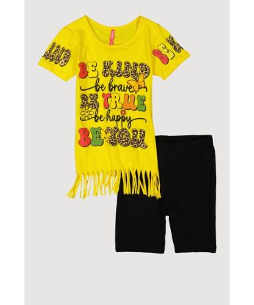 Girls Be Kind Graphic Fringe Tee and Shorts