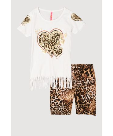 Girls Love Graphic Fringe Tee and Animal Print Shorts