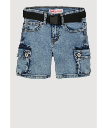 Girls Mineral Wash Belted Cargo Denim Shorts
