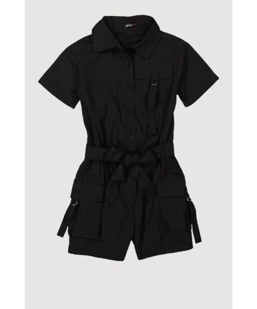 Girls Tie Waist Tabbed Utility Romper