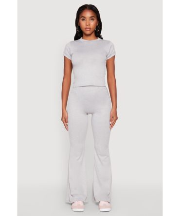 High Waisted Rib Knit Palazzo Pants
