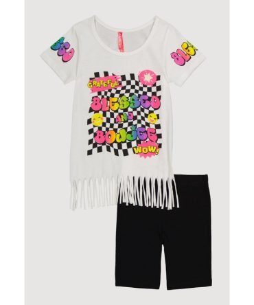 Little Girls Blessed and Boujee Graphic Tee and Biker Shorts