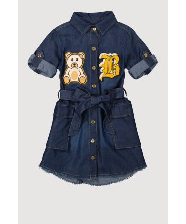 Little Girls Chenille B Initial Patch Cargo Shirt Dress