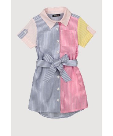Little Girls Color Blocked Striped Shirt Dress