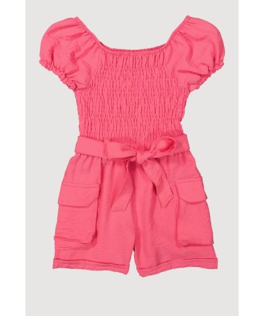 Little Girls Crepe Knit Smocked Cargo Romper