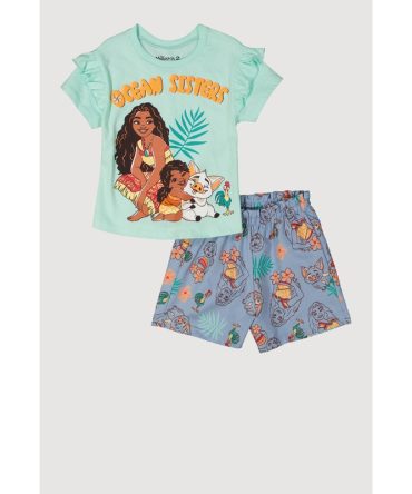 Little Girls Moana Flutter Sleeve Graphic Tee and Shorts