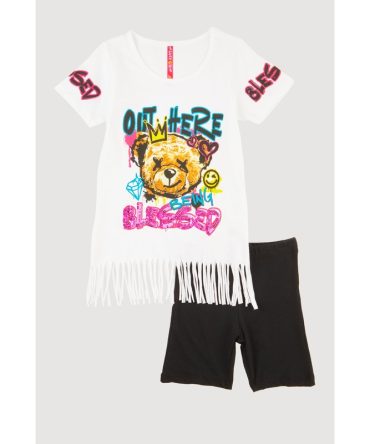 Little Girls Out Here Being Blessed Graphic Fringe Tee and Shorts