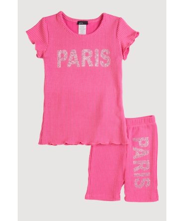 Little Girls Rhinestone Paris Graphic Tee and Biker Shorts