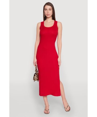 Ribbed Knit Scoop Neck Maxi Tank Dress