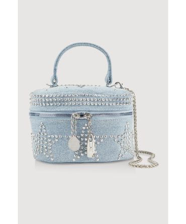 Star Studded Denim Top Handle Convertible Crossbody Bag