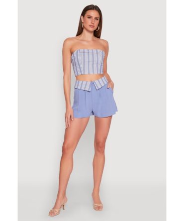 Stripe Fold Over Pleated Shorts