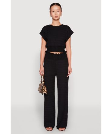 Textured Knit Smocked Waist Pants