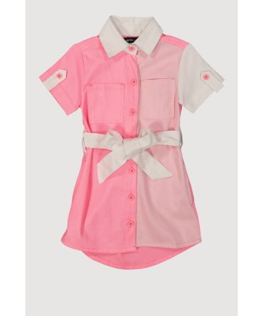 Toddler Girls Color Block Tie Waist Shirt Dress