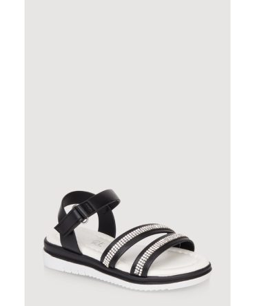 Toddler Girls Rhinestone Double Band Velcro Ankle Strap Sandals