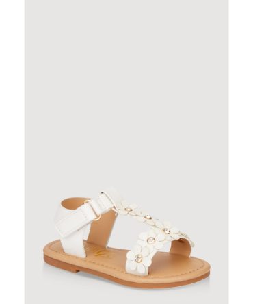 Toddler Girls Studded 3D Flower Band Ankle Strap Sandals