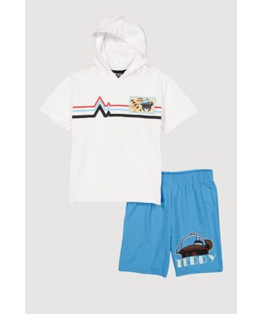 Boys Here Comes Teddy Hooded Top and Shorts Set