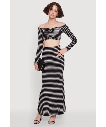 Chic Striped High Waisted Maxi Skirt