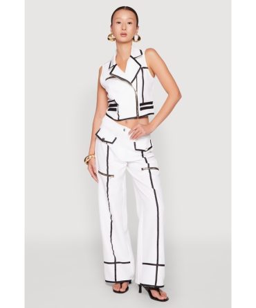 Contrast Trim High Waisted Pants