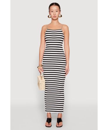 Contrast Trim Striped Maxi Dress