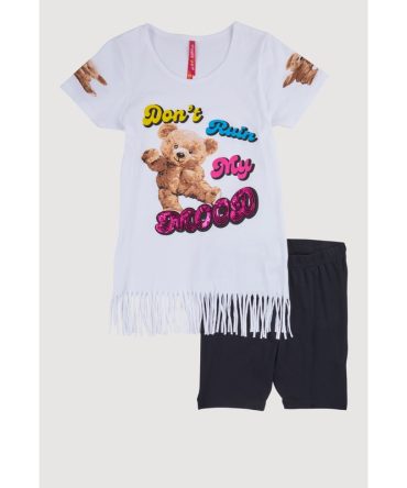 Girls Dont Ruin My Mood Bear Graphic Tee and Shorts