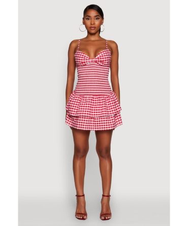 Haute Monde Gingham Sweetheart Bow Back Mini Dress