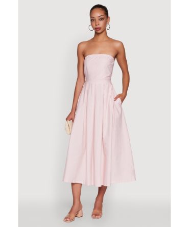 Haute Monde Strapless Pleated Midi Dress with Zip Back