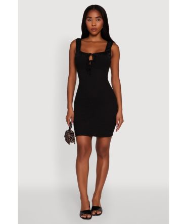 Haute Monde Textured Knit Bodycon Dress with Tie Front