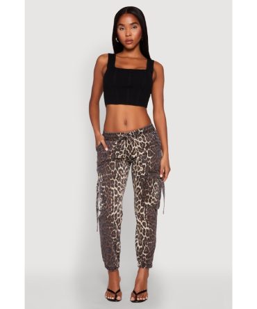 Leopard Print Denim Cargo Joggers