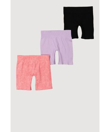 Little Girls Ribbed Knit Seamless Bike Shorts 3 Pack