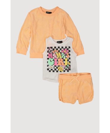 Little Girls Terry Cloth Cherry Patterned Sweatshirt and Shorts Set