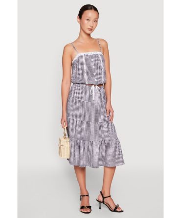 Madden Girl Gingham Midi Tiered Skirt