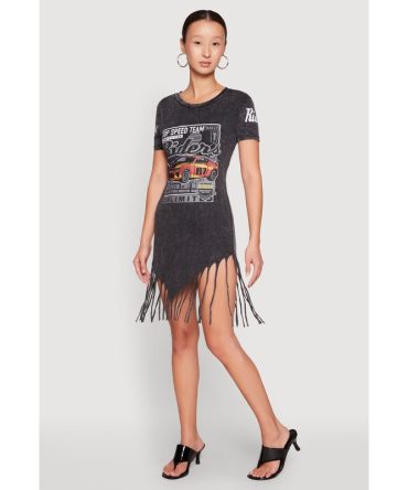 Mineral Wash Riders Graphic Fringe Dress