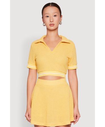 Textured Knit Johnny Collar Crop Top