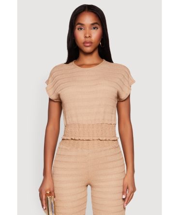 Textured Knit Smocked Waist Top
