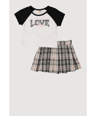 Toddler Girls All You Need Is Love Tee and Plaid Skirt
