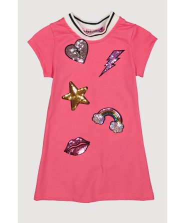 Toddler Girls Sequin Embroidered Graphic T Shirt Dress