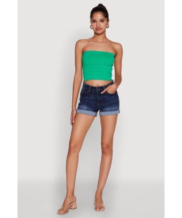 Trendy Greek Key Rib Knit Cropped Tube Top
